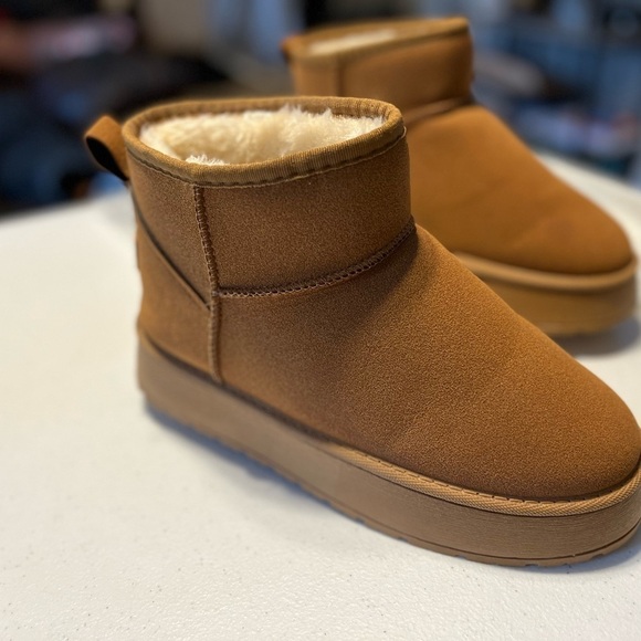 Mini Platform Boots Ankle Boots Fur Lined , Chestnut 41 (9-9.5) - Picture 2 of 6